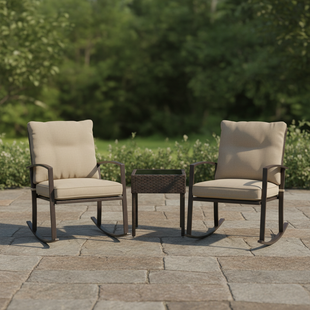 The Savannah Wicker Rocking Bistro Set | 3-Piece Outdoor Conversation Ensemble
