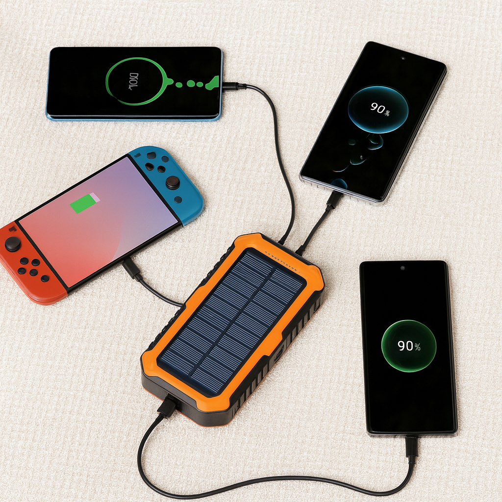 40,000mAh Solar Power Bank with Hand Crank, 4 Built-in Cables, Compass, Level & LED Flashlight - Ultimate Portable Charger for Camping Adventures