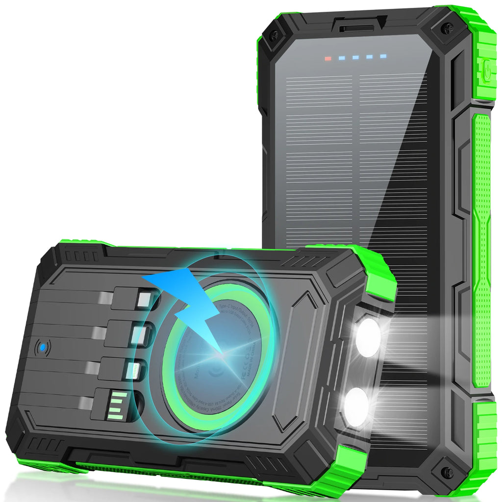 49800mAh Solar Power Bank with PD 22.5W & 15W Wireless Fast Charging, Built-in 4 Cables, Multi-Device Support, Lanyard Anti-Slip