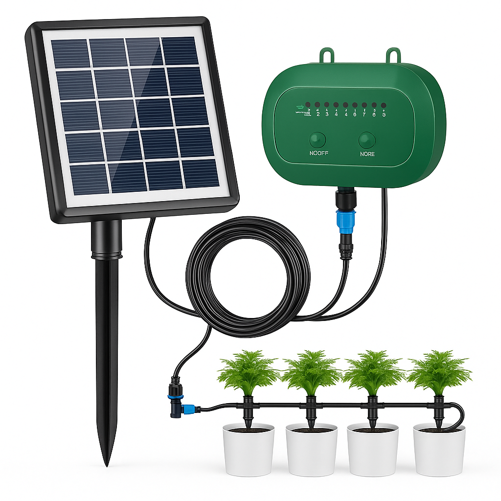 Solar-Powered Automatic Garden Watering System with 15m Hose & Timer - Ideal for Hassle-Free Irrigation During Vacations