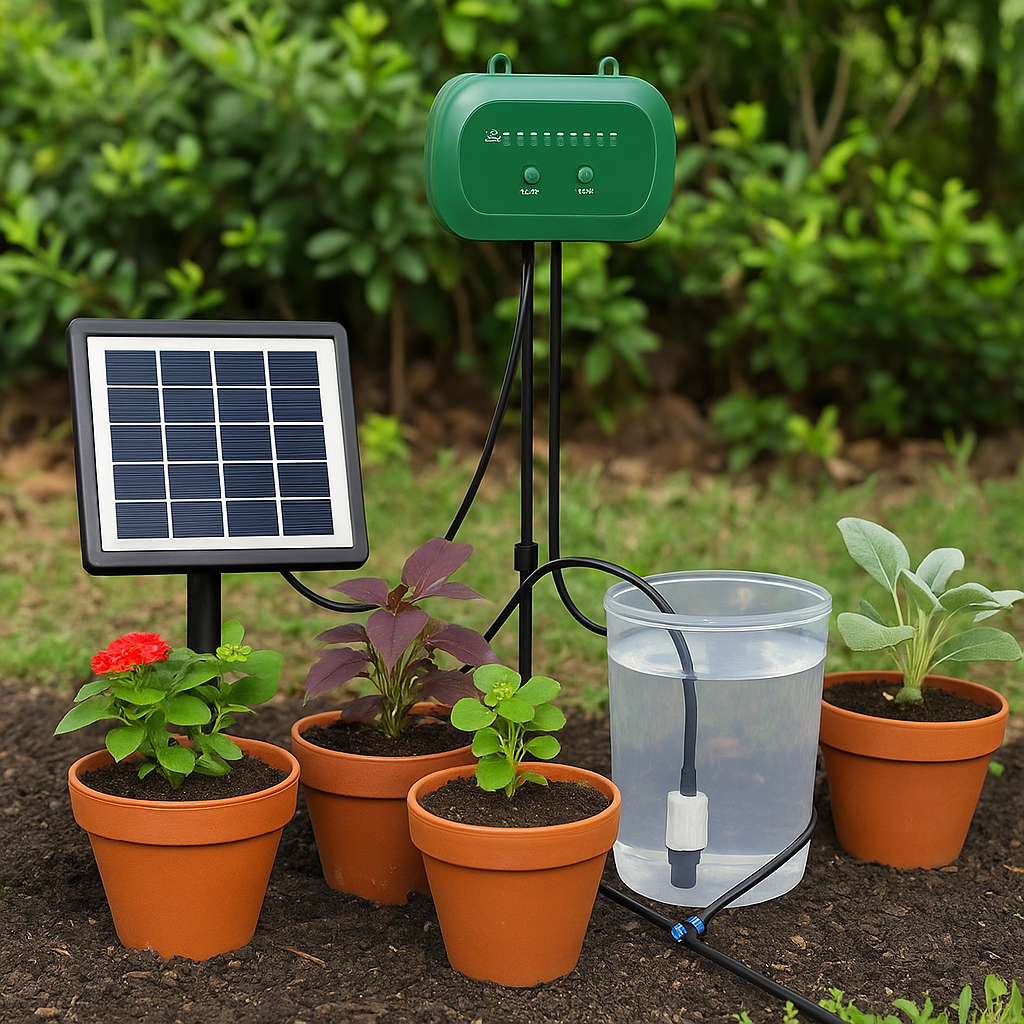 Solar-Powered Automatic Garden Watering System with 15m Hose & Timer - Ideal for Hassle-Free Irrigation During Vacations