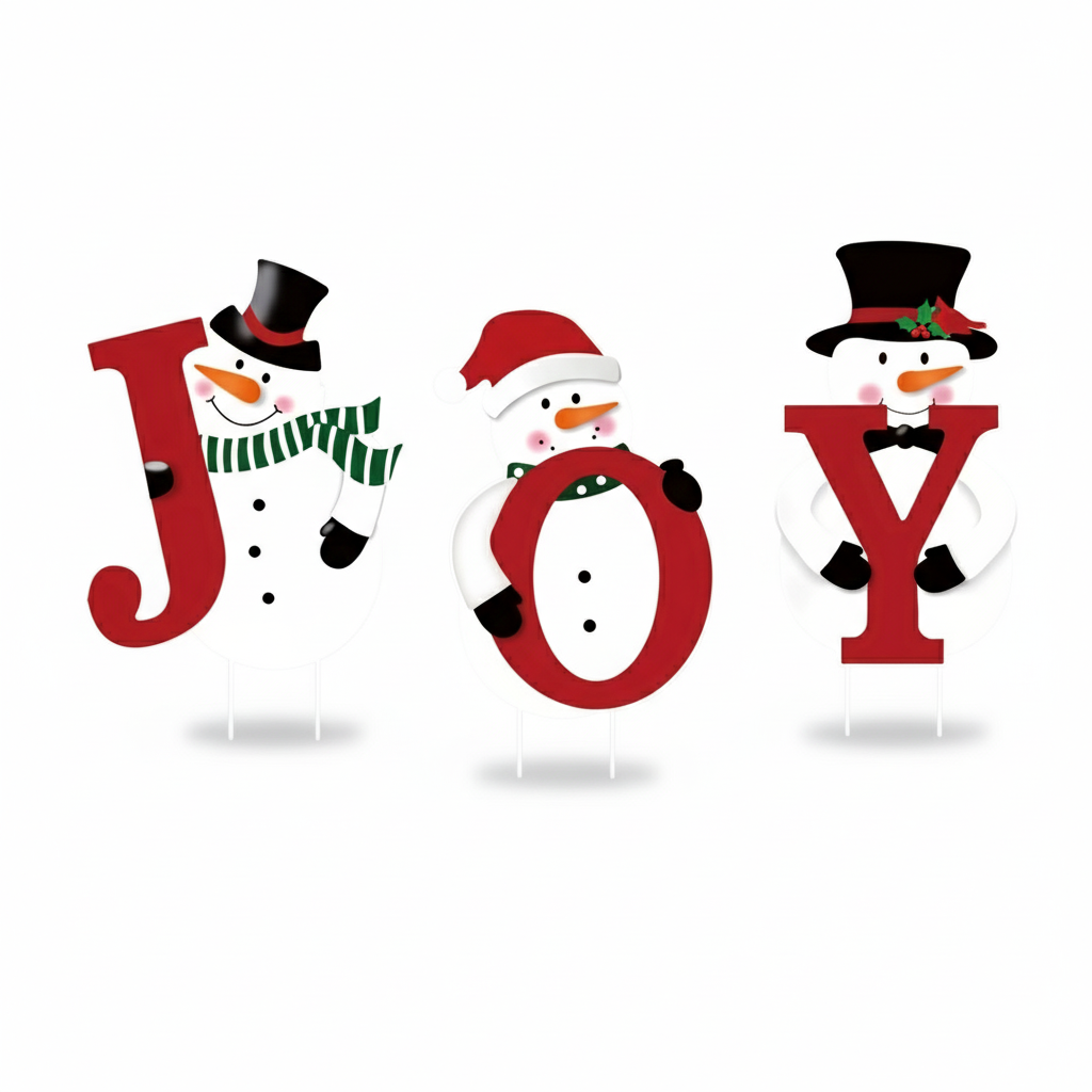Festive Snowman 'JOY' Christmas Yard Stakes with LED Lights - Waterproof Outdoor Holiday Decor