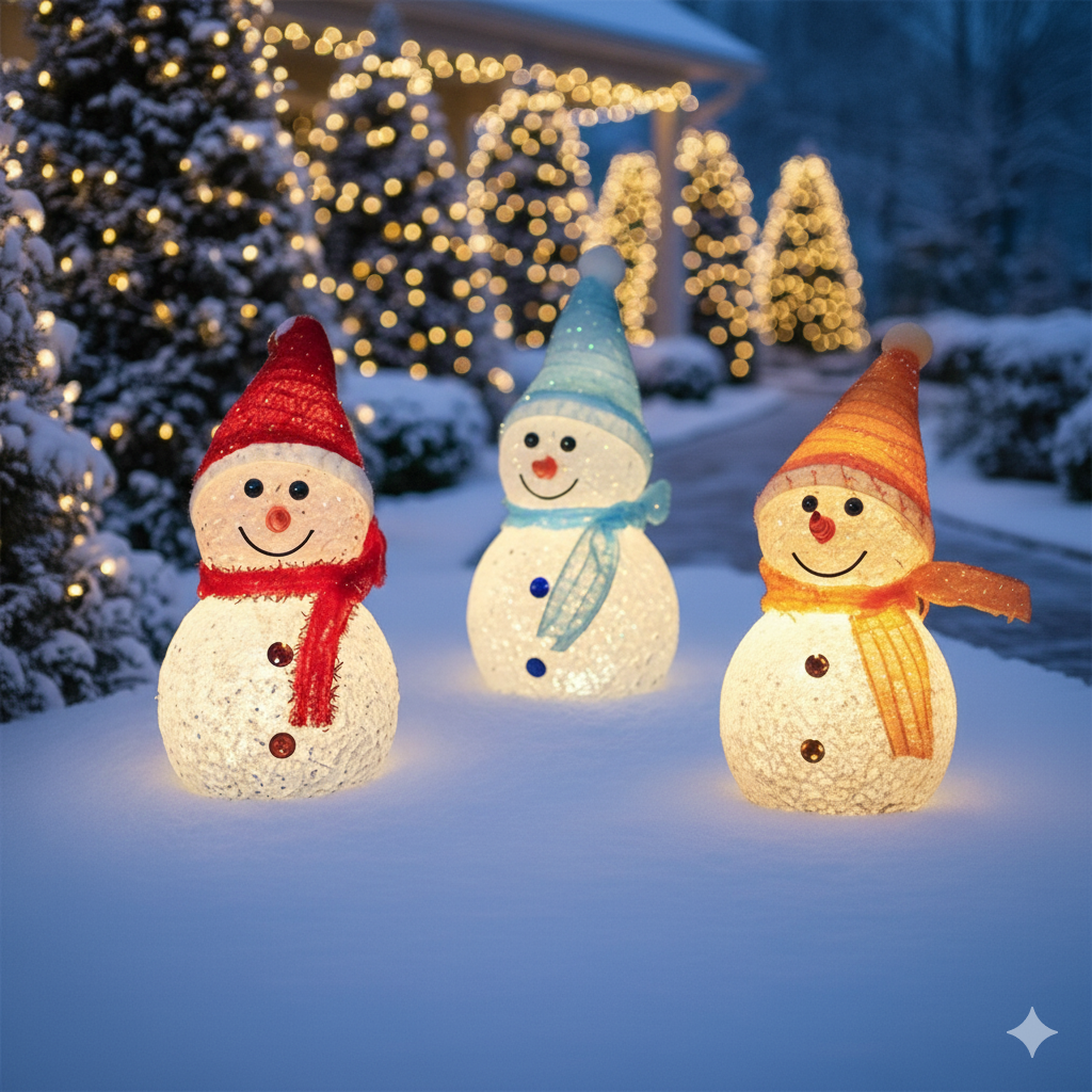 Solar LED Snowman Pathway Lights (4-Piece Set) - Outdoor Christmas Garden Decor