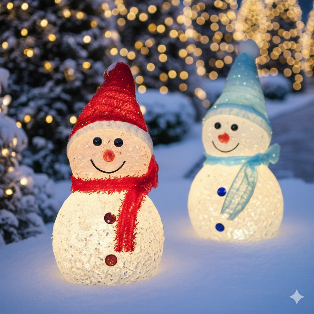 Solar LED Snowman Pathway Lights (4-Piece Set) - Outdoor Christmas Garden Decor