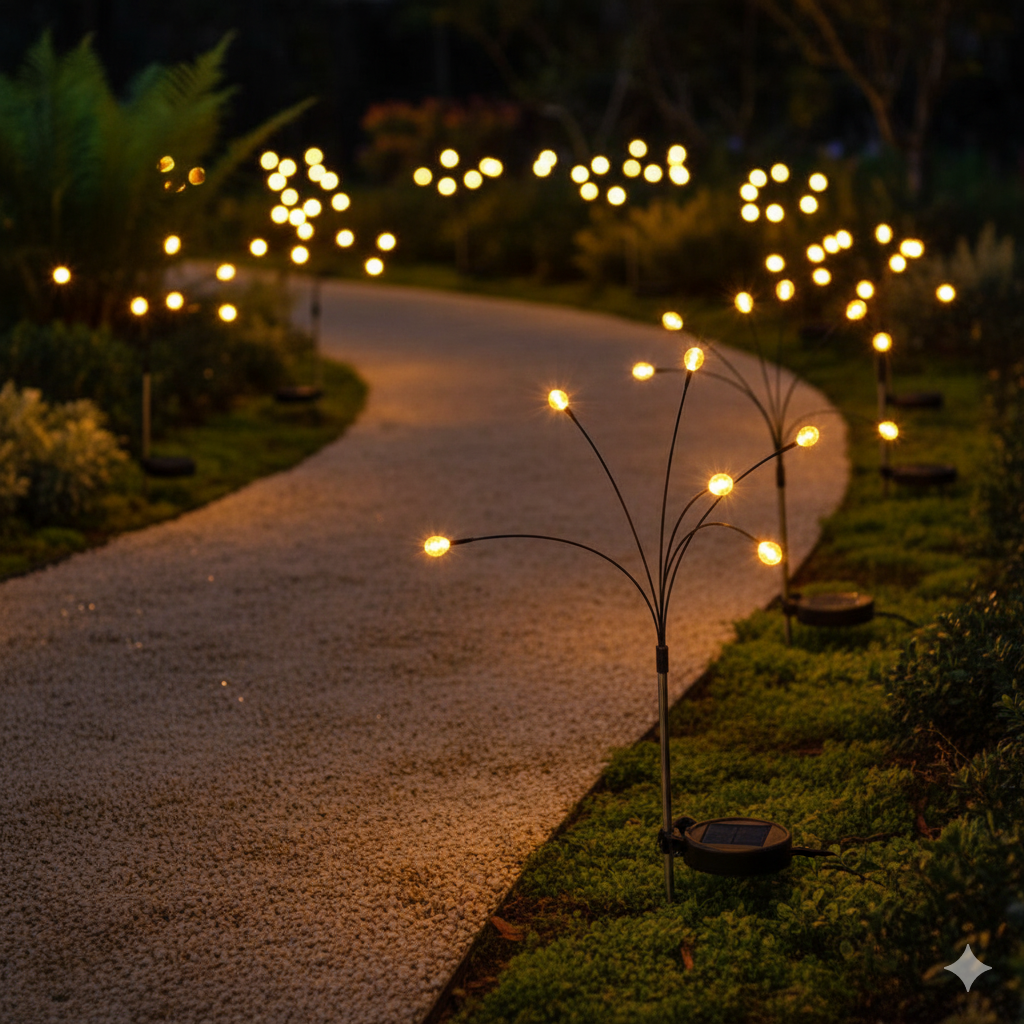 Solar Firefly Swaying Garden Lights, 8-Head LED Outdoor Decorative Pathway Lights, Waterproof