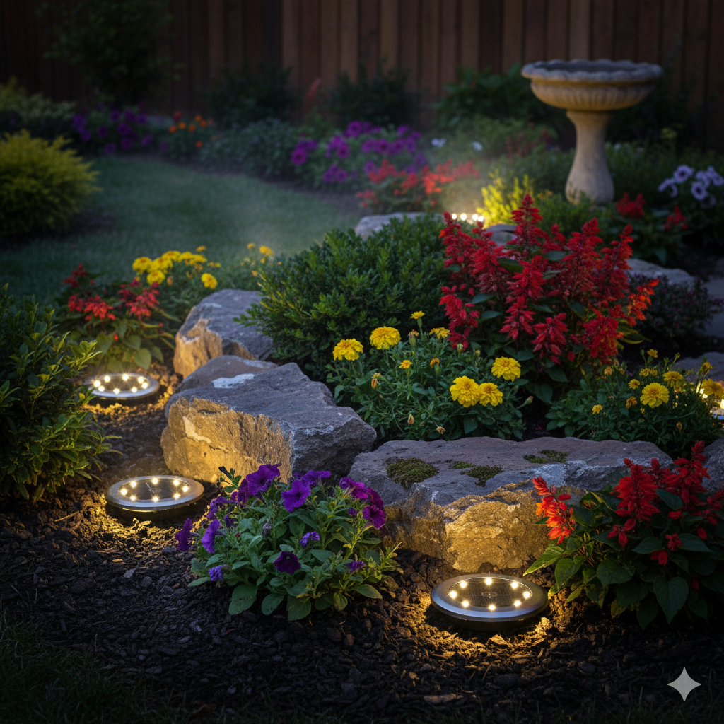 8-Pack Solar Disk Lights, 8 LED, Waterproof Ground/Deck Pathway Landscape Lighting