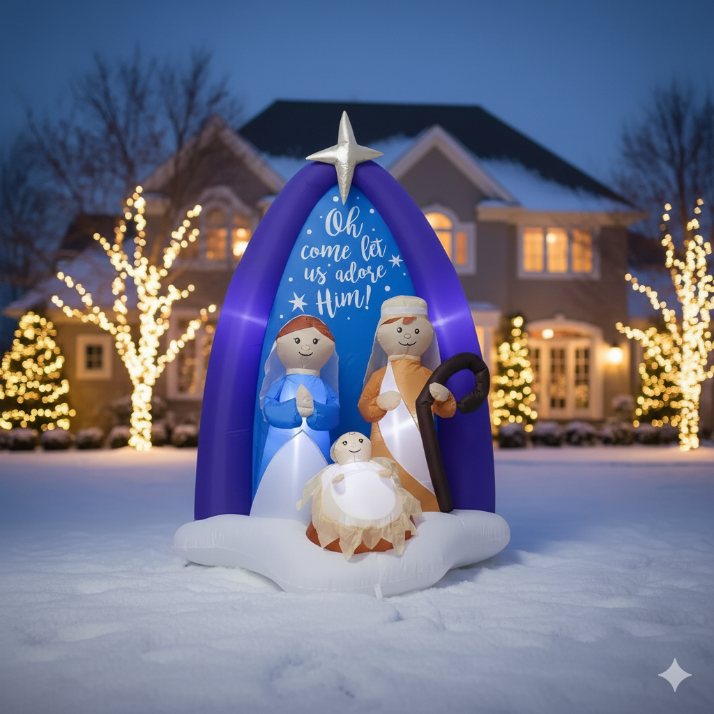 6ft LED Lighted Inflatable Nativity Scene - Indoor/Outdoor Christmas Holiday Decor