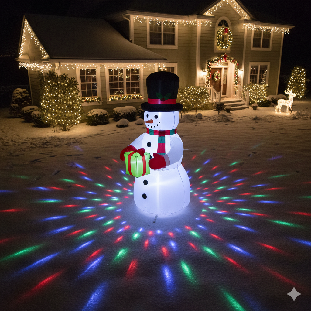 5FT Inflatable Snowman Christmas Decoration with Rotating LED Light