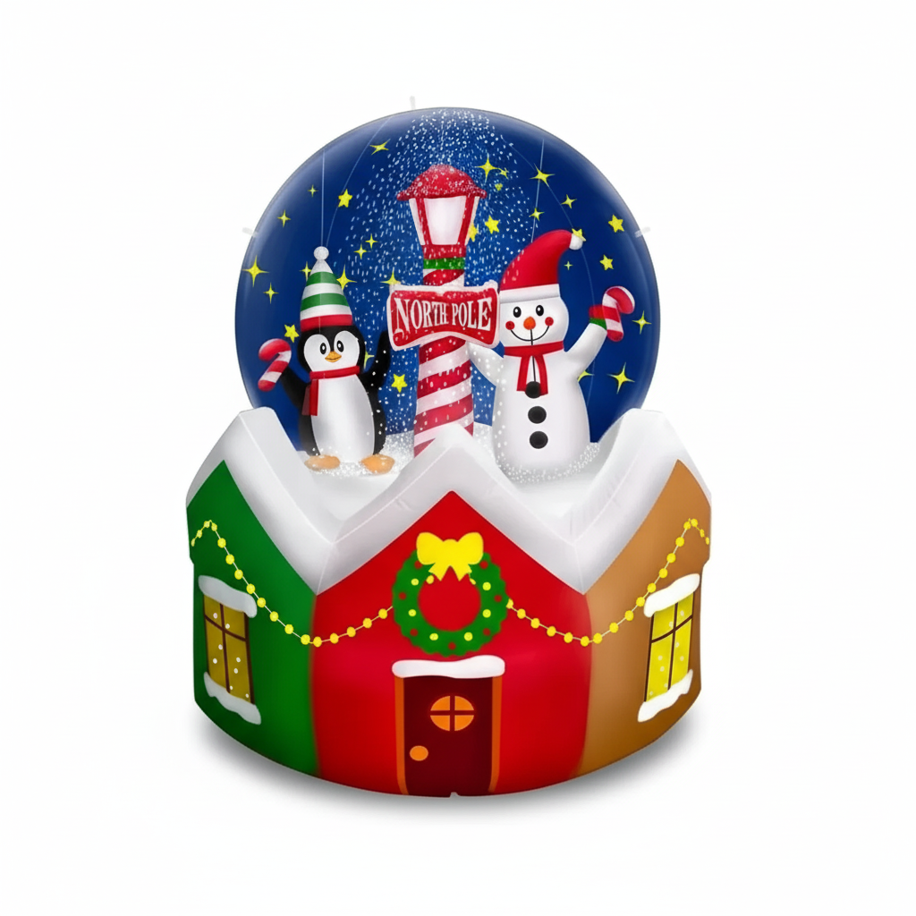 Festive Fun | 6ft Christmas Inflatable Snow Globe with Snowman & Penguin - Outdoor LED Display