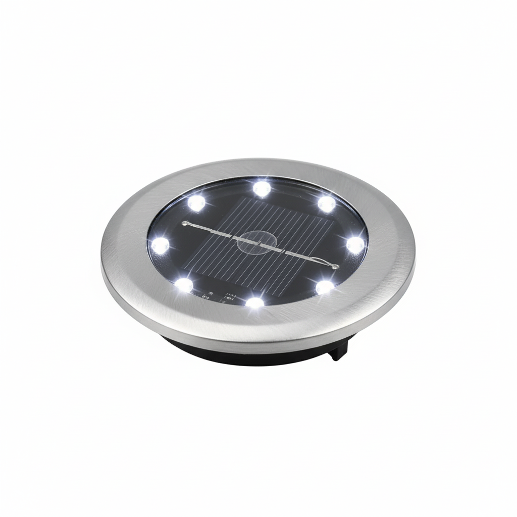 8-Pack Solar Disk Lights, 8 LED, Waterproof Ground/Deck Pathway Landscape Lighting