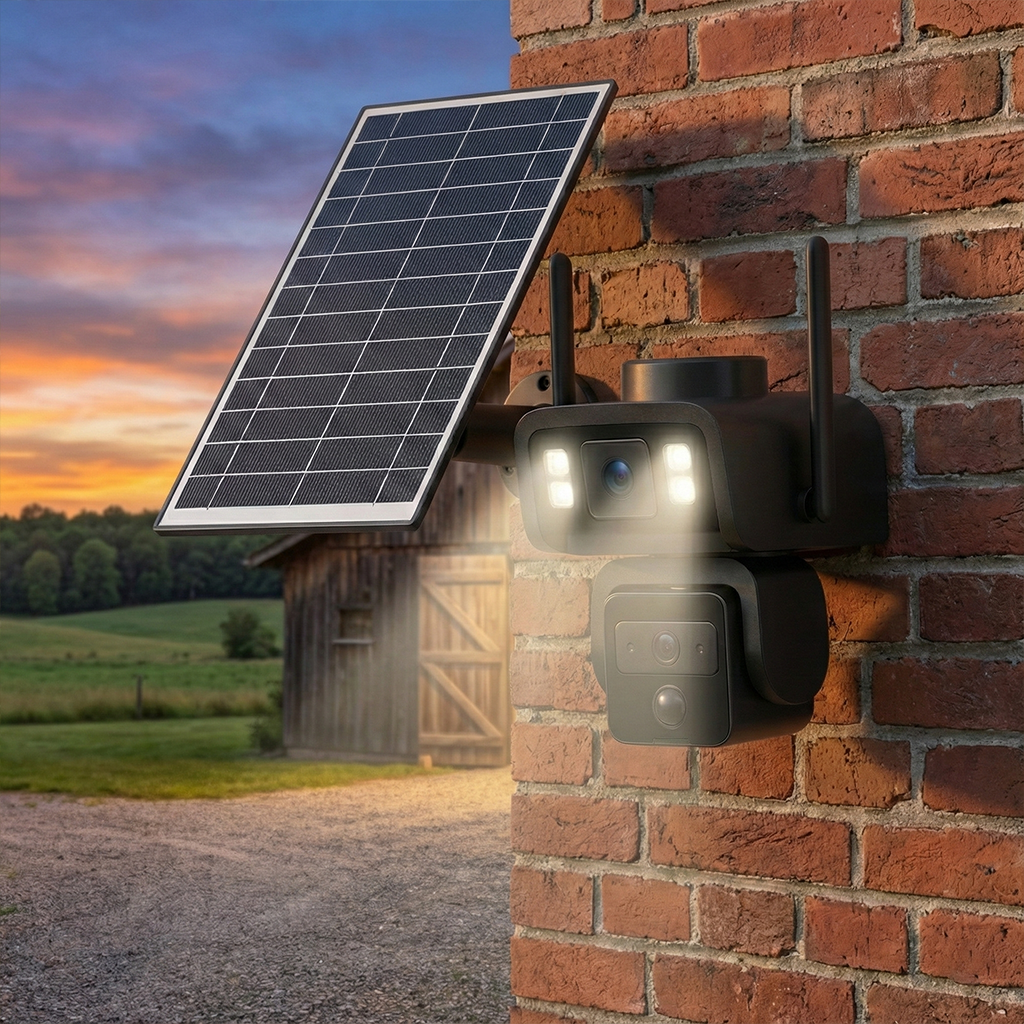 Wireless Dual Lens Solar-Powered Outdoor Security Camera with Battery & PZT IP Surveillance