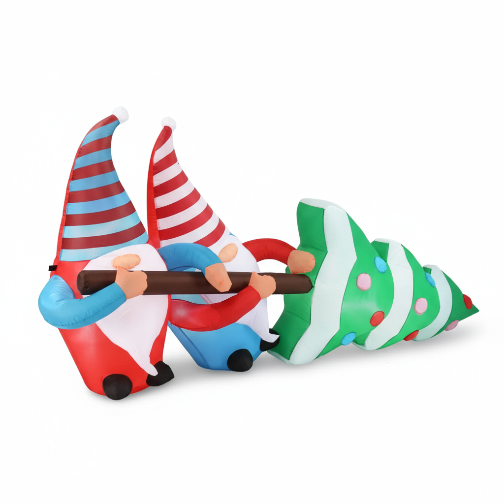 7-Foot Light-Up Christmas Gnomes Inflatable Decor with Fallen Tree | LED Outdoor Yard Decoration