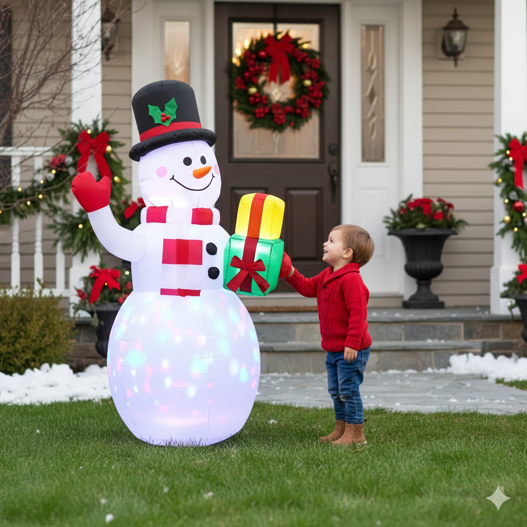 5FT Inflatable Snowman Christmas Decoration with Rotating LED Light