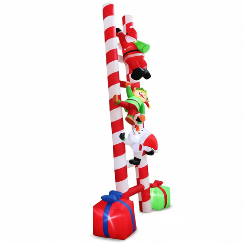 10 FT Giant Santa, Elf, & Snowman Climbing Candy Cane Inflatable Ladder Outdoor Christmas Decoration with LED Lights
