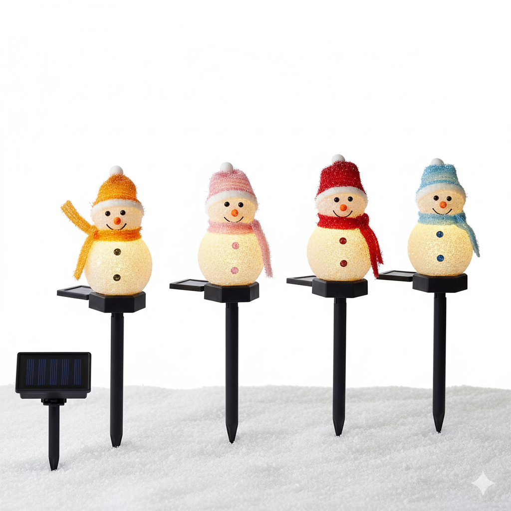 Solar LED Snowman Pathway Lights (4-Piece Set) - Outdoor Christmas Garden Decor