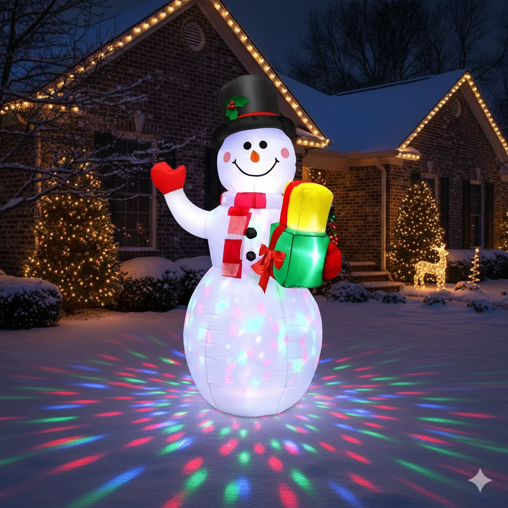 5FT Inflatable Snowman Christmas Decoration with Rotating LED Light