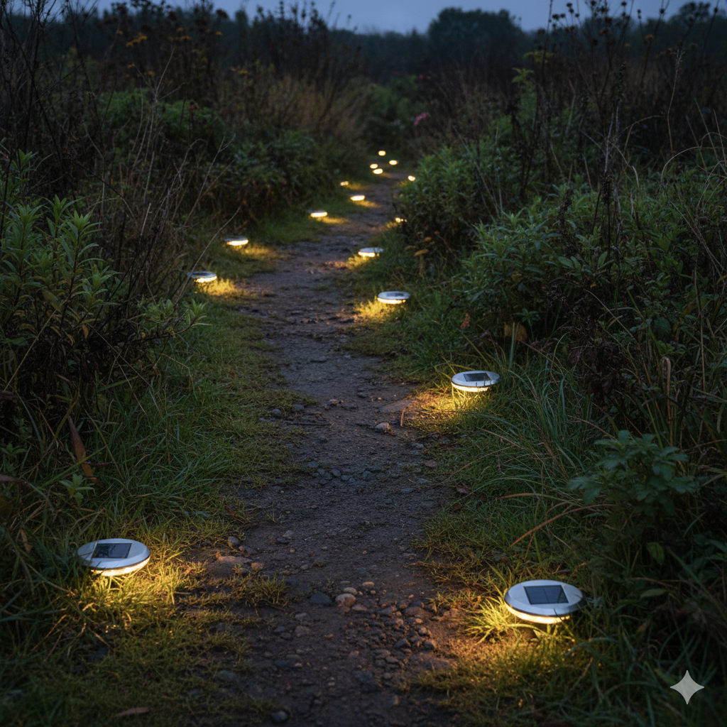 8-Pack Solar Disk Lights, 8 LED, Waterproof Ground/Deck Pathway Landscape Lighting