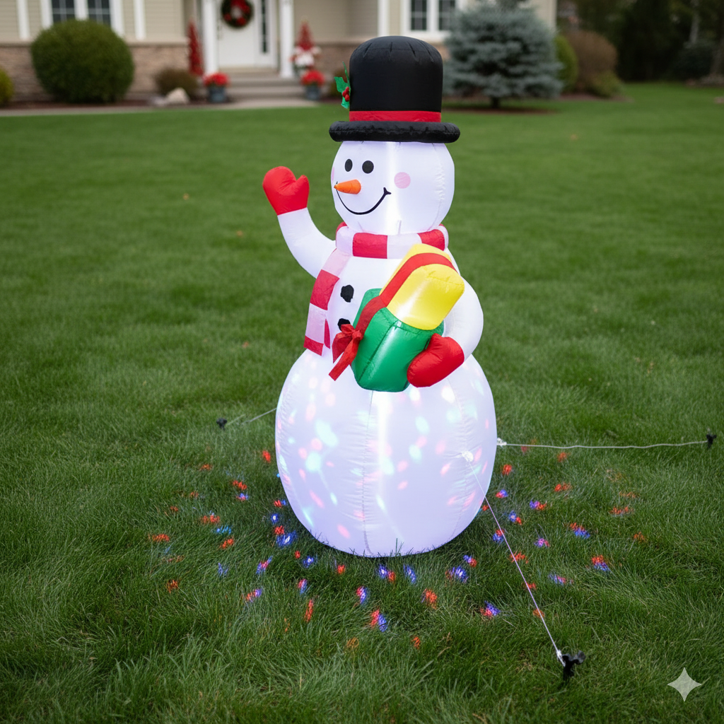 5FT Inflatable Snowman Christmas Decoration with Rotating LED Light