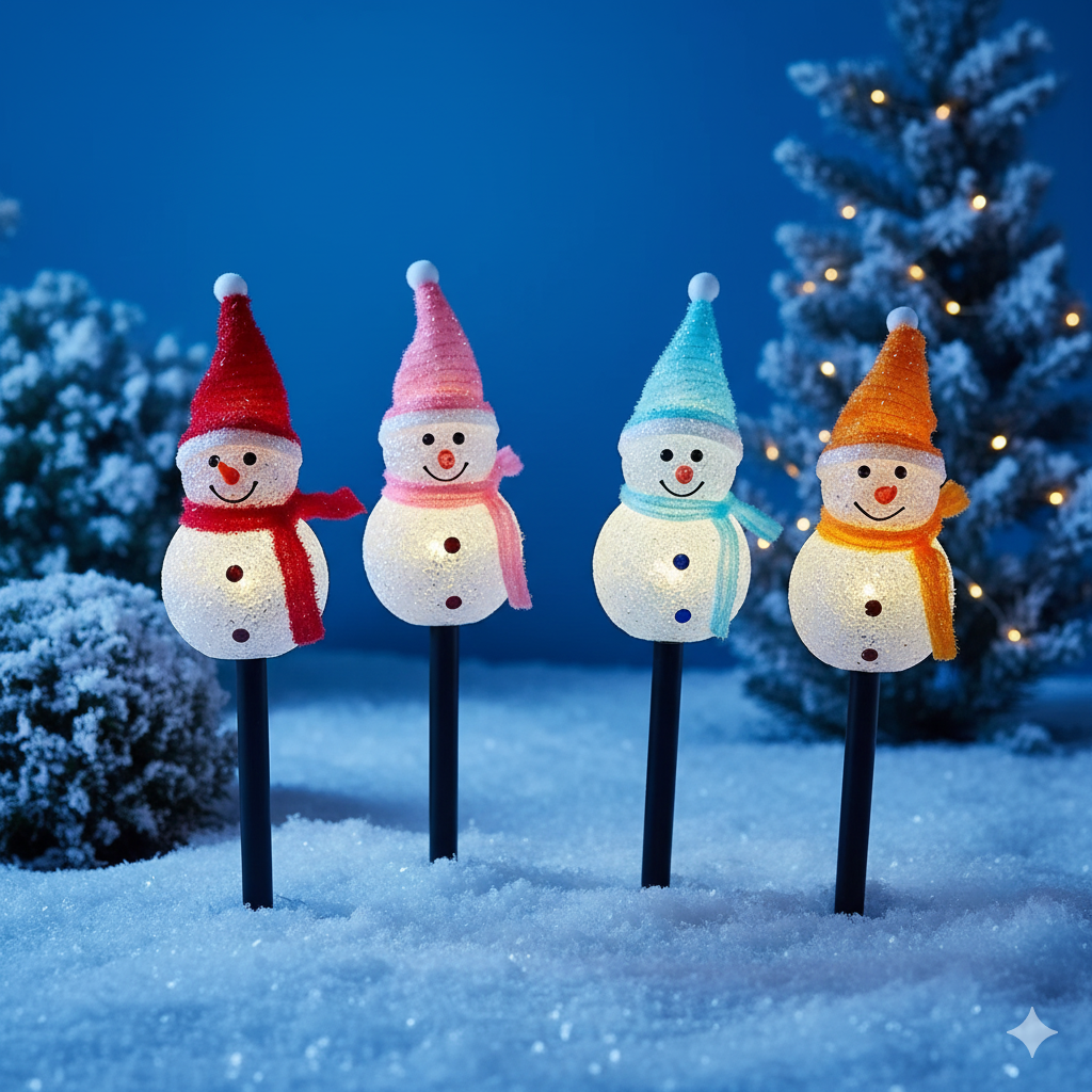 Solar LED Snowman Pathway Lights (4-Piece Set) - Outdoor Christmas Garden Decor