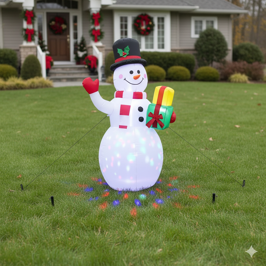 5FT Inflatable Snowman Christmas Decoration with Rotating LED Light