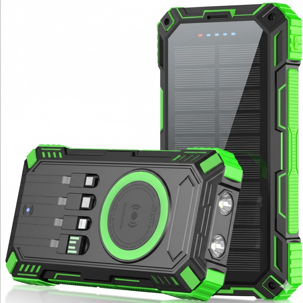 49800mAh Solar Power Bank: 22.5W PD, 15W Wireless, 4 Cables