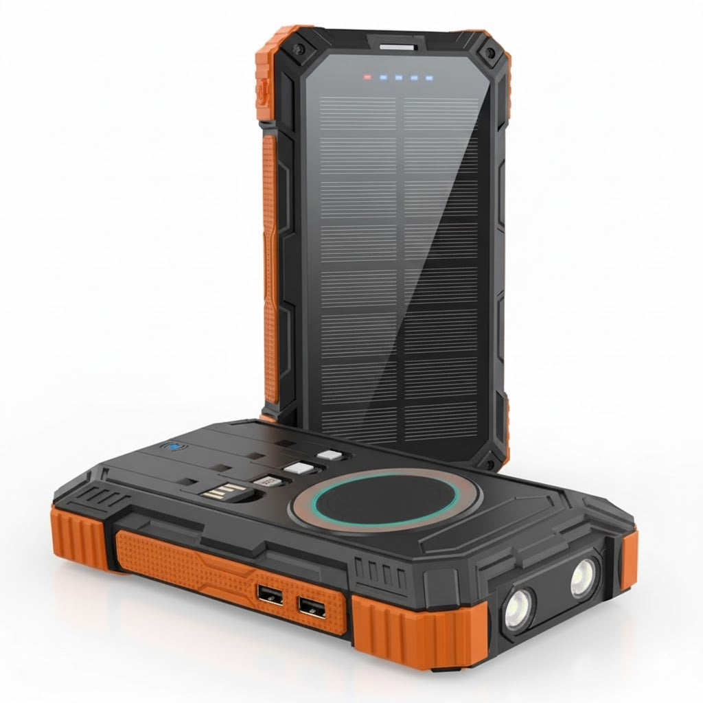 49800mAh Solar Power Bank: 22.5W PD, 15W Wireless, 4 Cables