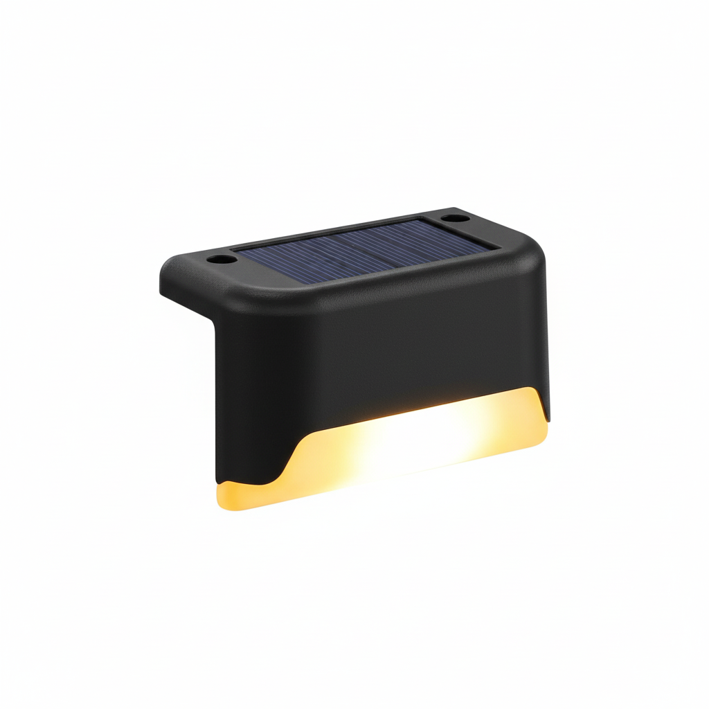 Black solar-powered outdoor light on a white background