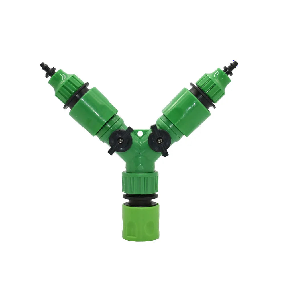 Adjustable 2-Way Garden Hose Splitter with 1/2 & 3/4 Inch Threads - Dual Outlet Watering Connector with Switch