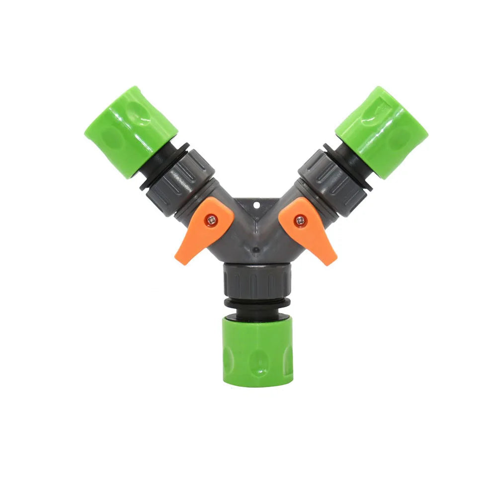 Adjustable 2-Way Garden Hose Splitter with 1/2 & 3/4 Inch Threads - Dual Outlet Watering Connector with Switch