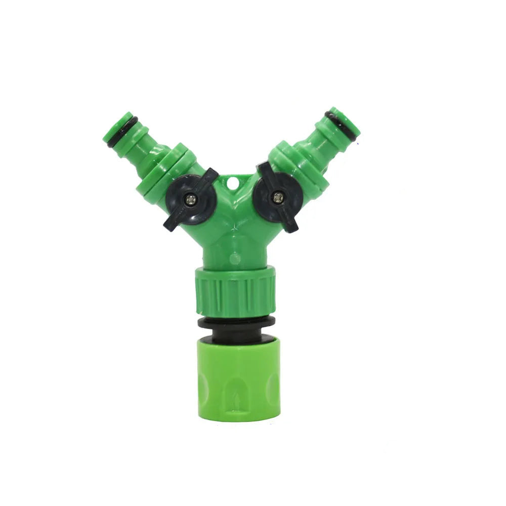 Adjustable 2-Way Garden Hose Splitter with 1/2 & 3/4 Inch Threads - Dual Outlet Watering Connector with Switch