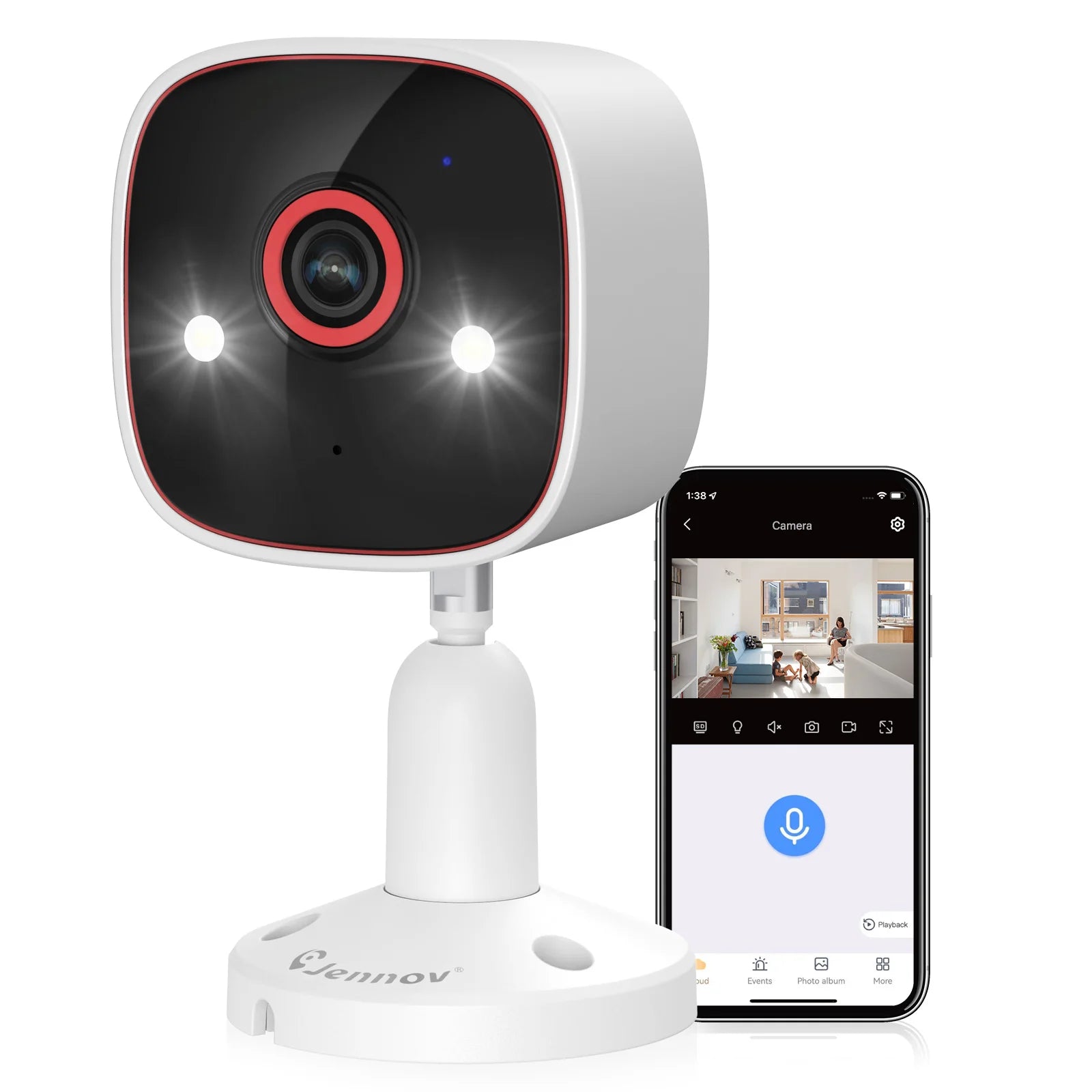 Jennov 2K HD Wireless Security Camera - Indoor/Outdoor with Color Night Vision, IP66 Waterproof, Ideal for Pets & Baby Monitoring
