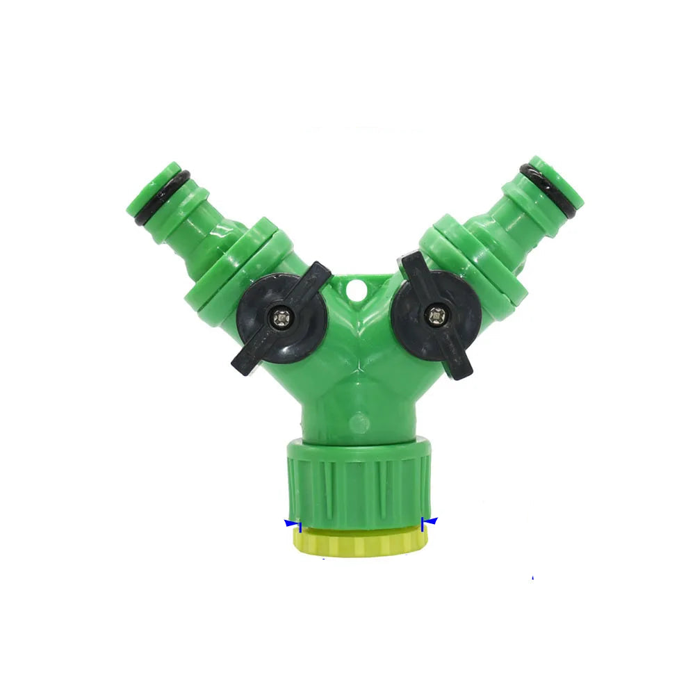 Adjustable 2-Way Garden Hose Splitter with 1/2 & 3/4 Inch Threads - Dual Outlet Watering Connector with Switch
