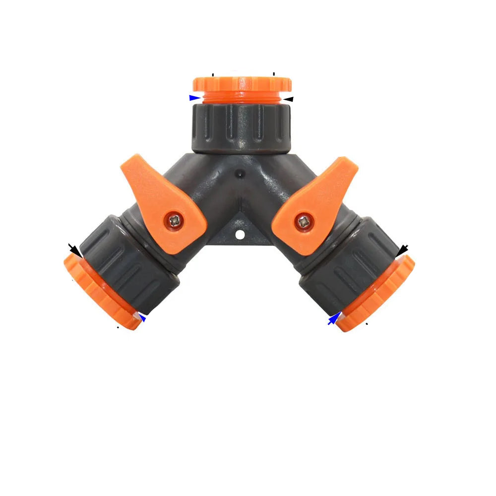 Adjustable 2-Way Garden Hose Splitter with 1/2 & 3/4 Inch Threads - Dual Outlet Watering Connector with Switch