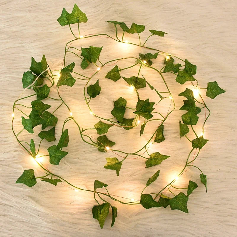 Silk Ivy Vine LED String Lights - 2M/5M/10M Green Leaf Garland for Home & Event Decor