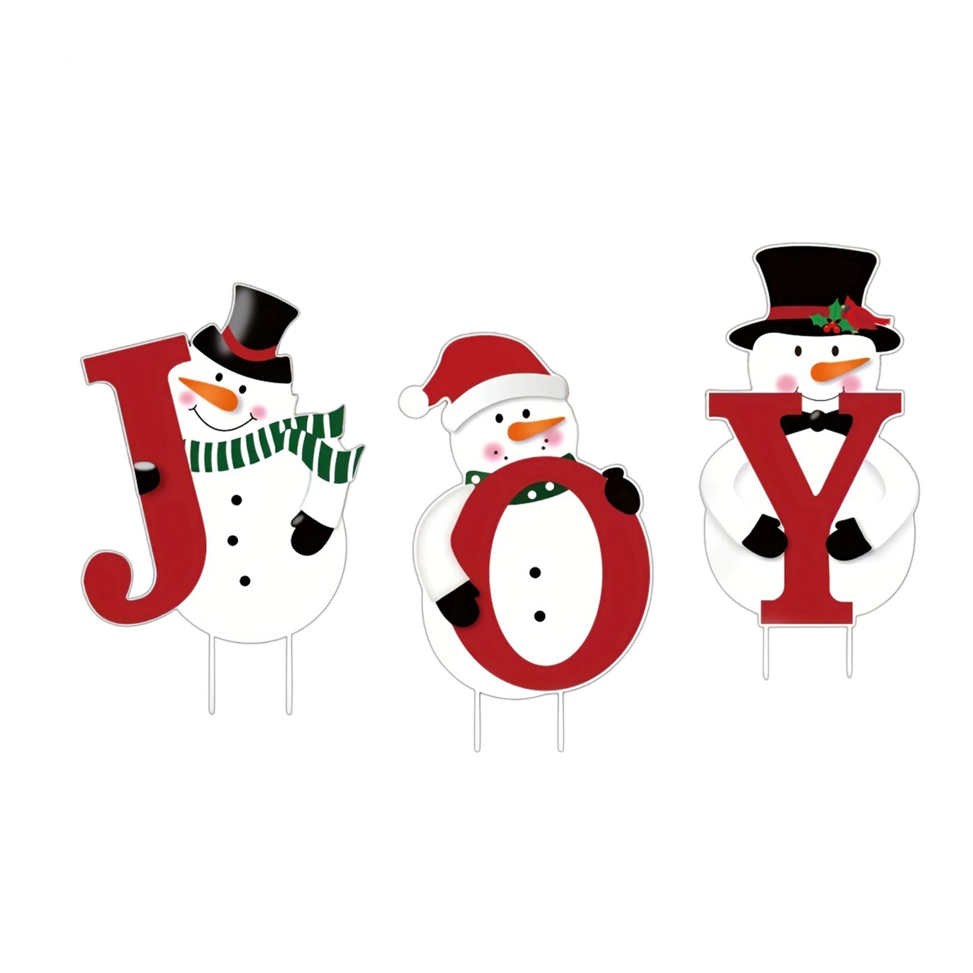 Festive Snowman 'JOY' Christmas Yard Stakes with LED Lights - Waterproof Outdoor Holiday Decor