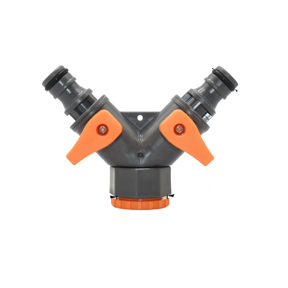 Adjustable 2-Way Garden Hose Splitter with 1/2 & 3/4 Inch Threads - Dual Outlet Watering Connector with Switch