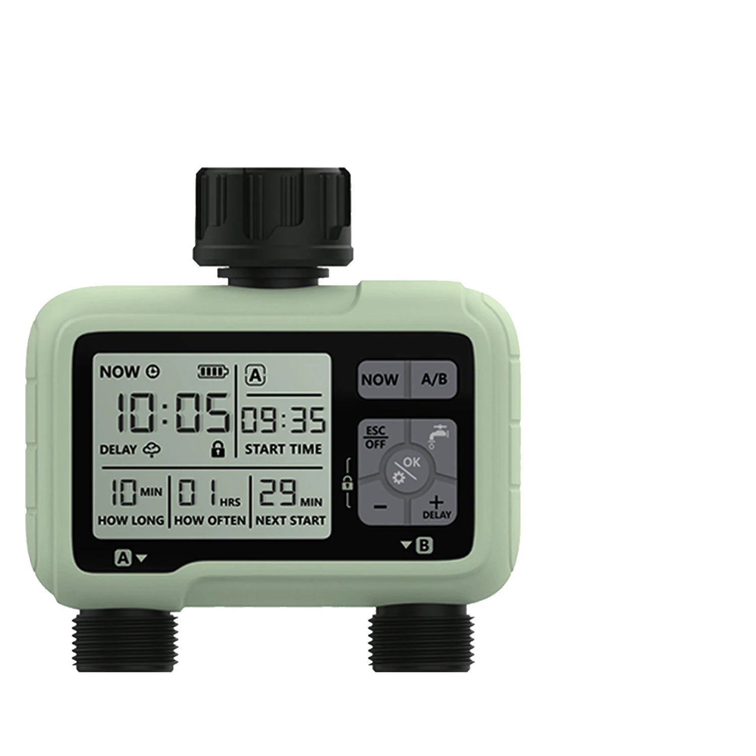 Water timer with components on a white background