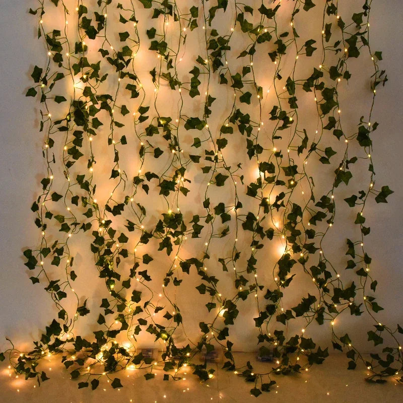 Silk Ivy Vine LED String Lights - 2M/5M/10M Green Leaf Garland for Home & Event Decor