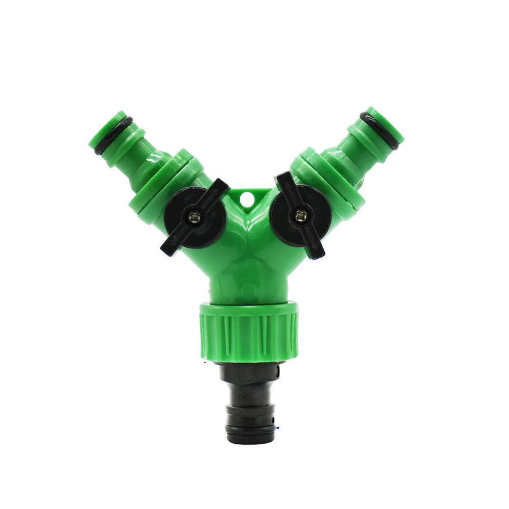 Adjustable 2-Way Garden Hose Splitter with 1/2 & 3/4 Inch Threads - Dual Outlet Watering Connector with Switch