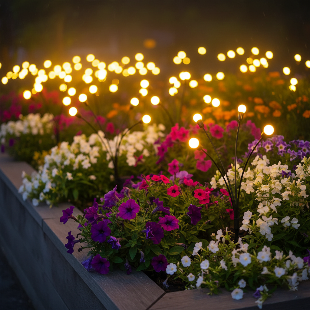 Floral arrangement with blurred lights in the background