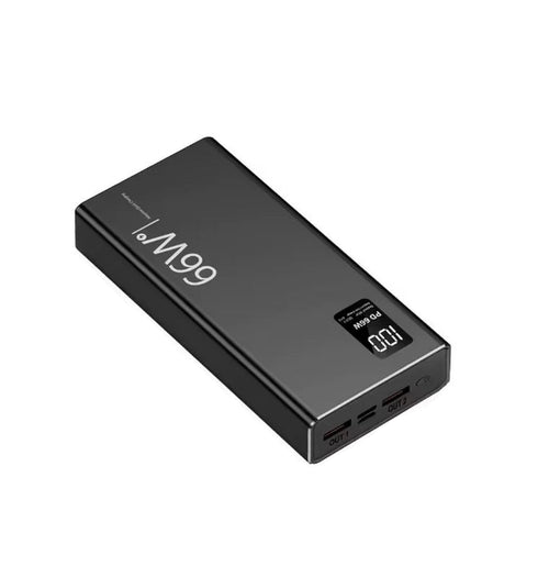 Black power bank with dimensions labeled on a white background