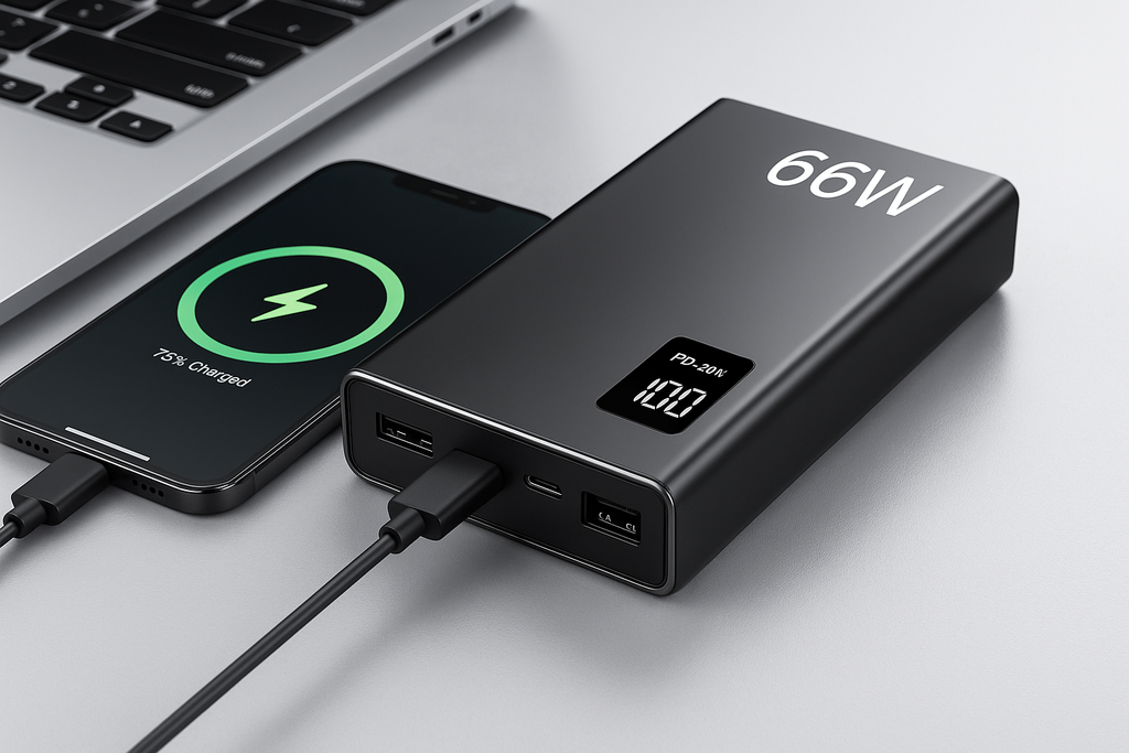66W 20000mAh Portable Power Bank - Fast USB Charger with Two-Way Quick Charging for iPhone, Xiaomi, Huawei, and Samsung