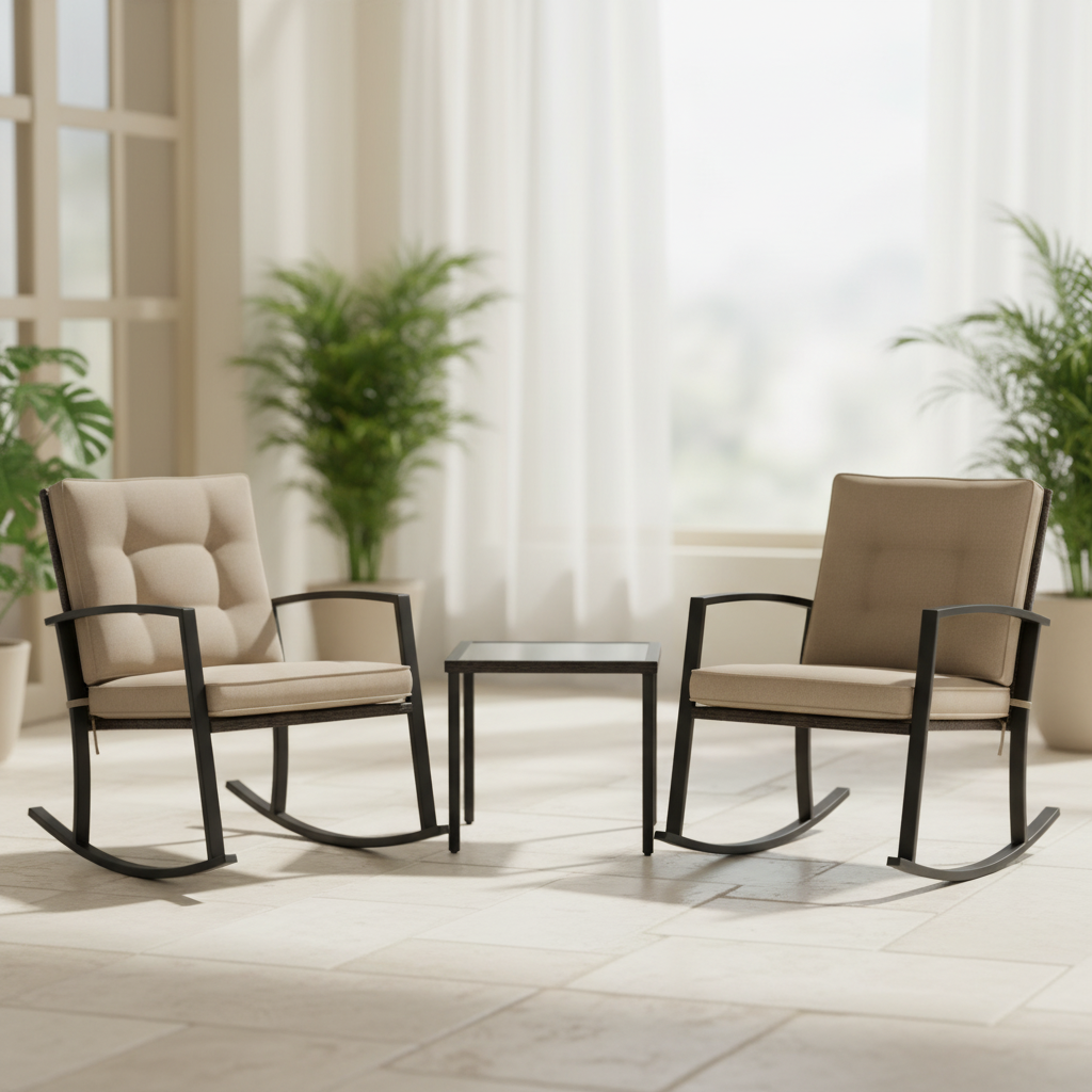 The Savannah Wicker Rocking Bistro Set | 3-Piece Outdoor Conversation Ensemble