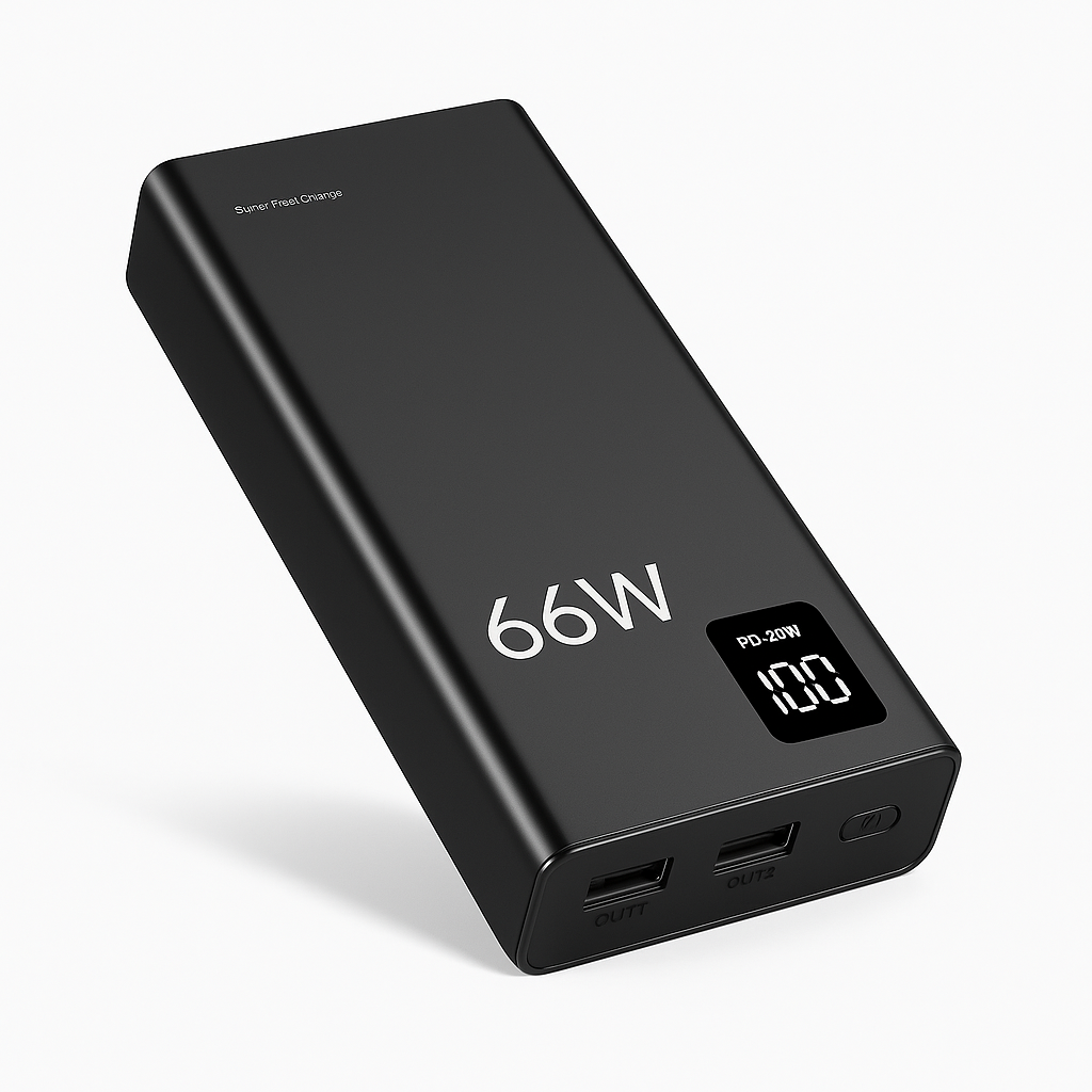 66W 20000mAh Portable Power Bank - Fast USB Charger with Two-Way Quick Charging for iPhone, Xiaomi, Huawei, and Samsung
