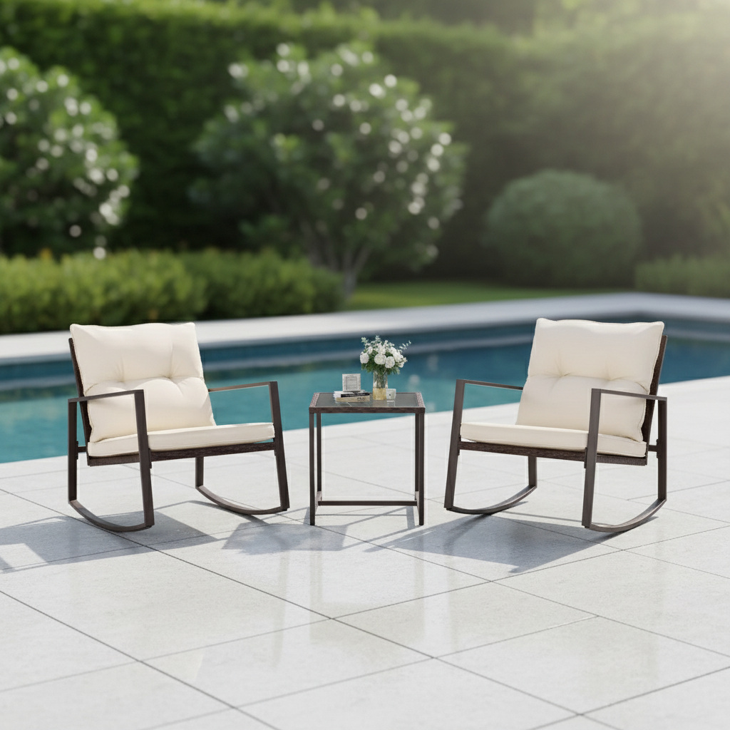The Savannah Wicker Rocking Bistro Set | 3-Piece Outdoor Conversation Ensemble