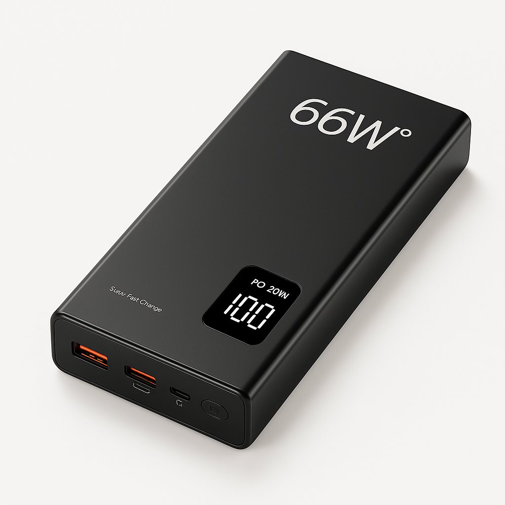 66W 20000mAh Portable Power Bank - Fast USB Charger with Two-Way Quick Charging for iPhone, Xiaomi, Huawei, and Samsung