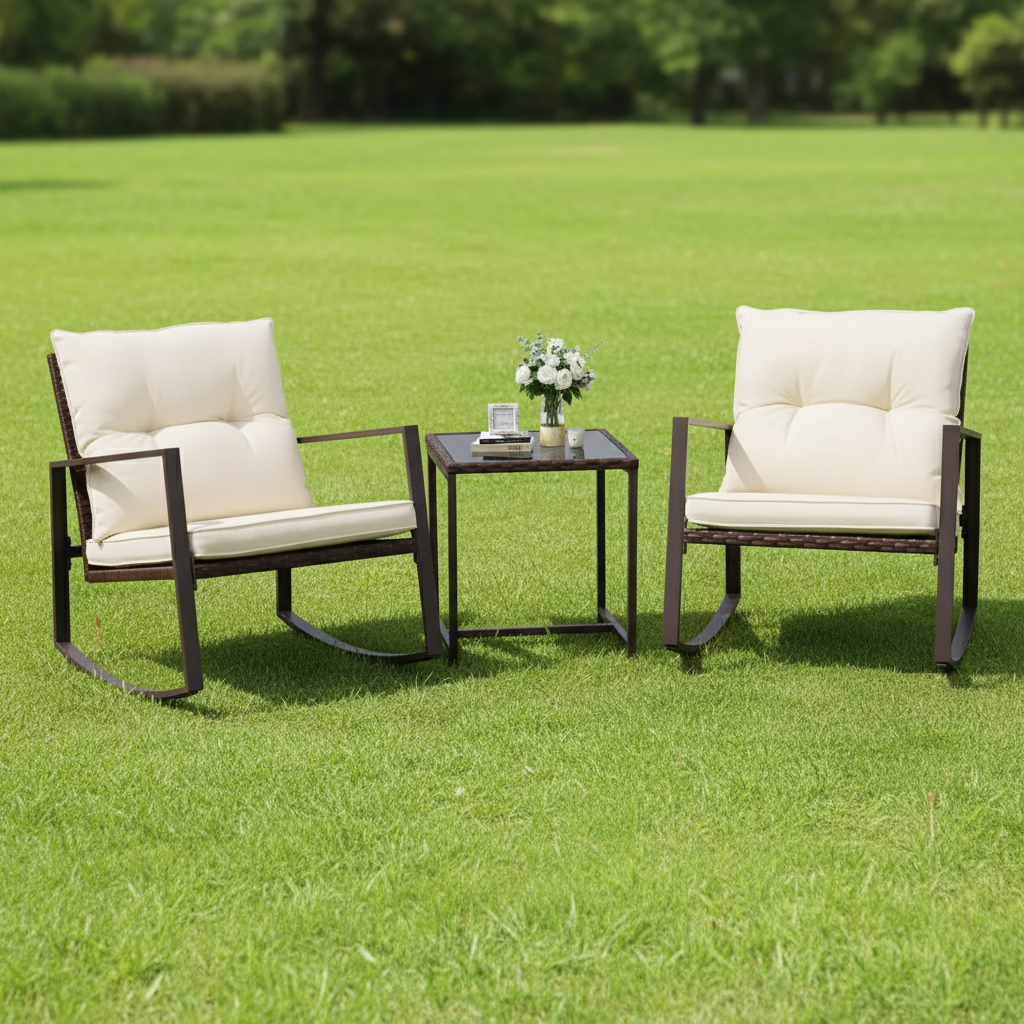 The Savannah Wicker Rocking Bistro Set | 3-Piece Outdoor Conversation Ensemble